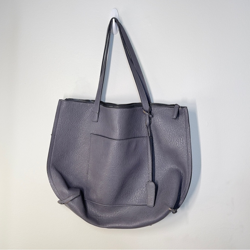 Leather Gray Zip Tote Computer office bag